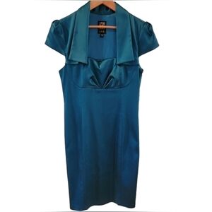 JAX Satin‎ Sheath Teal Peacock Blue Dress Women's 12 Formal Party Wear